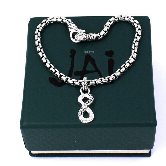 John Hardy JAI Symbols Love 3.7mM Box INFINITY Charm Sterling Silver Bracelet-XL - Picture 1 of 16